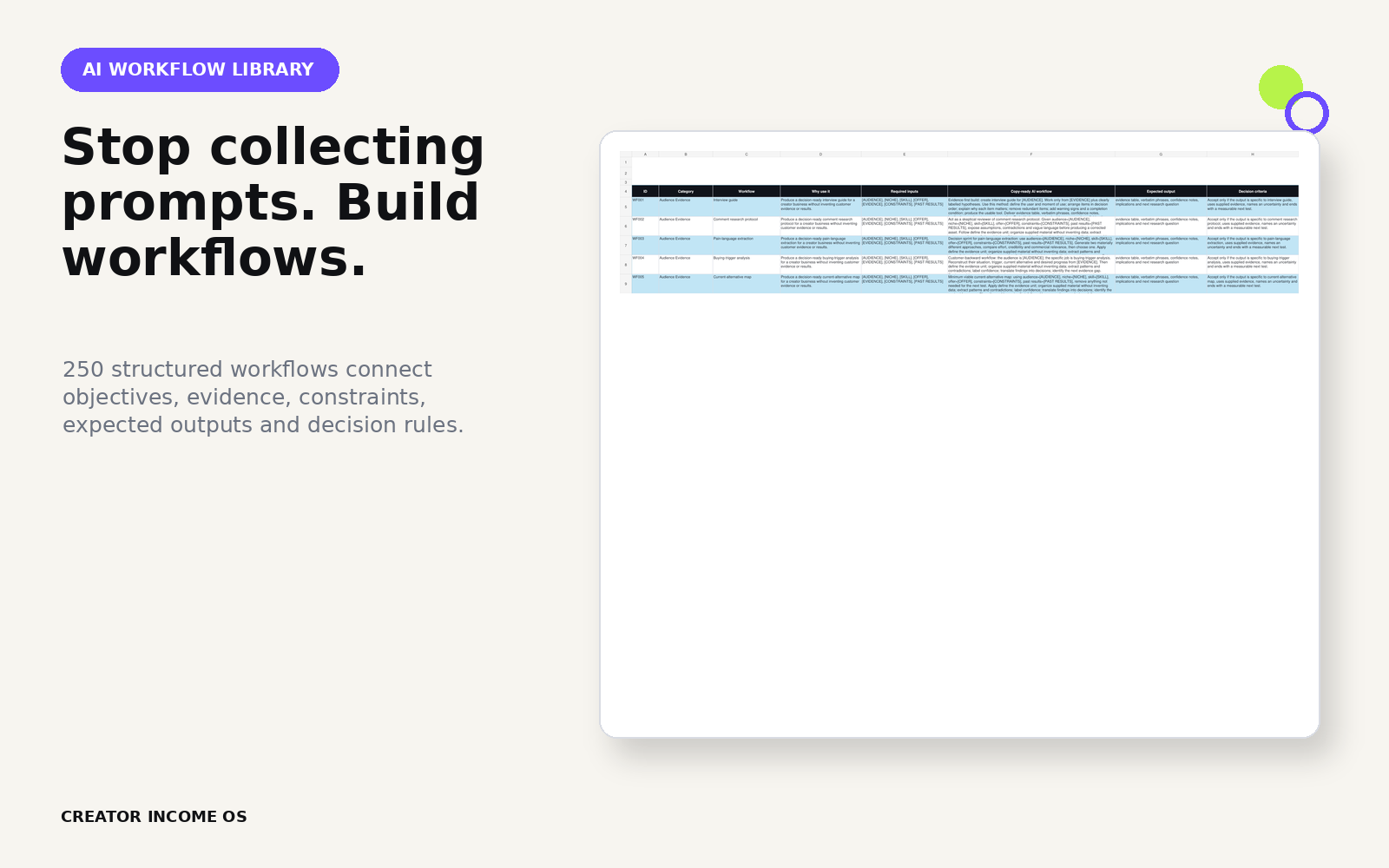 AI Workflow Library workbook preview